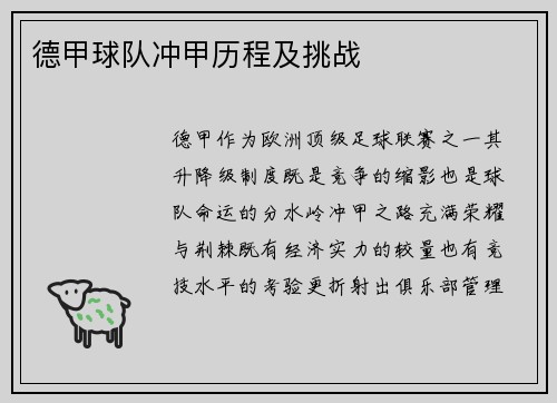 德甲球队冲甲历程及挑战