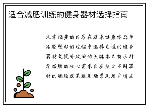 适合减肥训练的健身器材选择指南