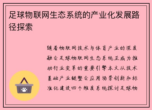 足球物联网生态系统的产业化发展路径探索