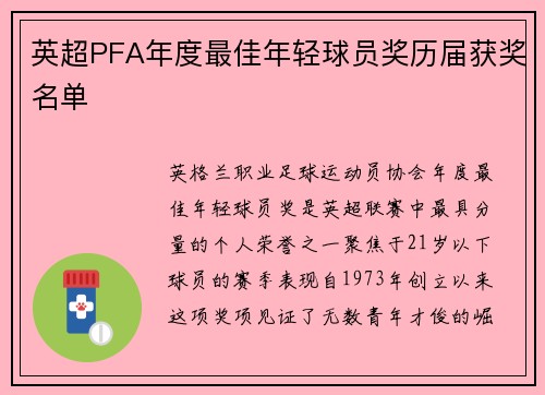 英超PFA年度最佳年轻球员奖历届获奖名单