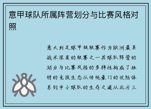 意甲球队所属阵营划分与比赛风格对照